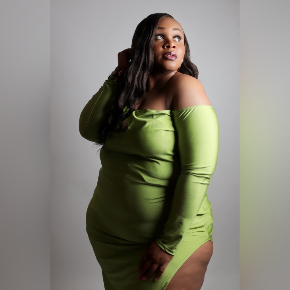 Green off the shoulder dress